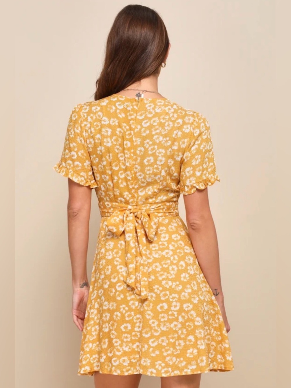 Lulus Garden Explorer Mustard Yellow Floral Print Mini Dress - Picture 2 of 5